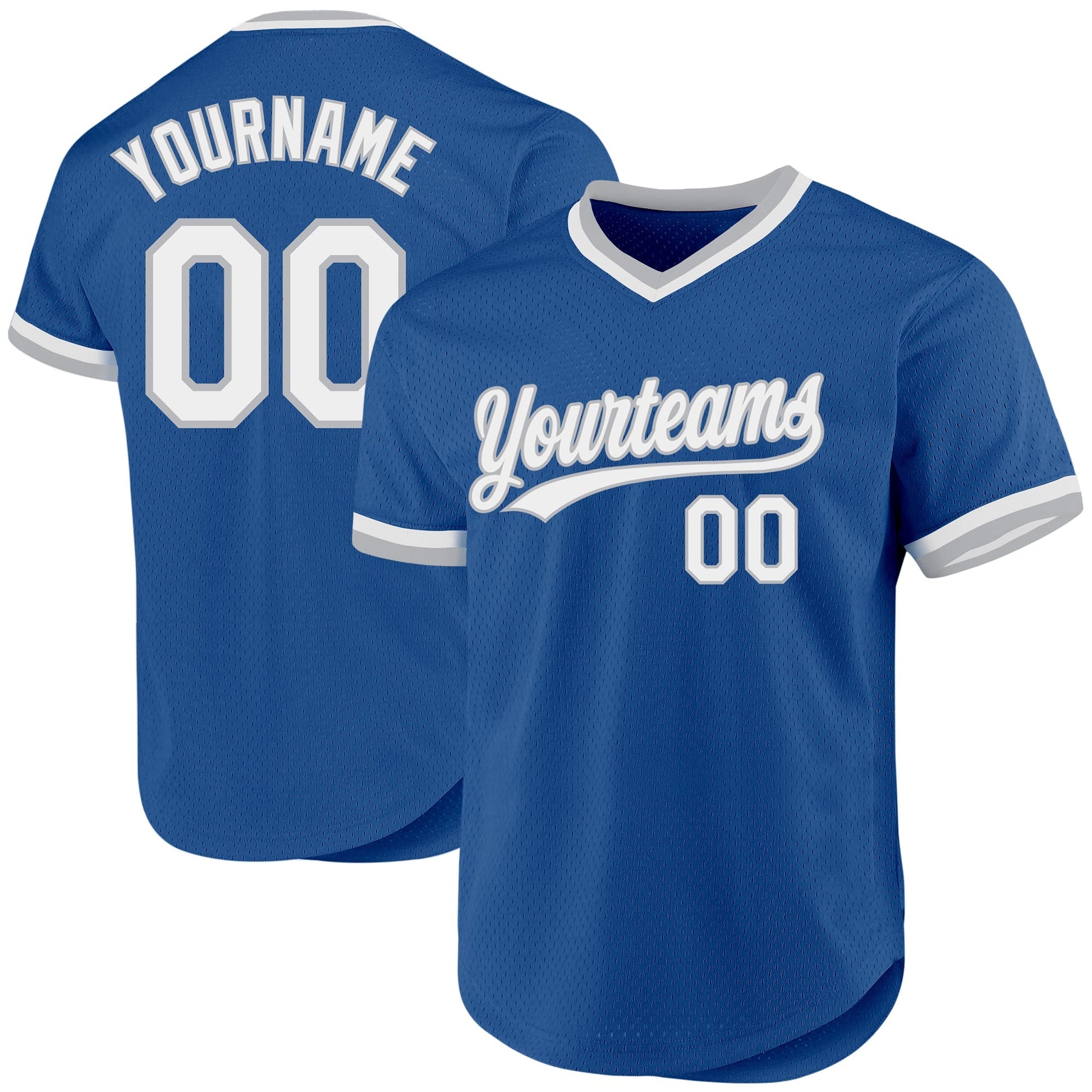 Custom Blue White-Gray Authentic Throwback Baseball Jersey baseball jersey product view 1