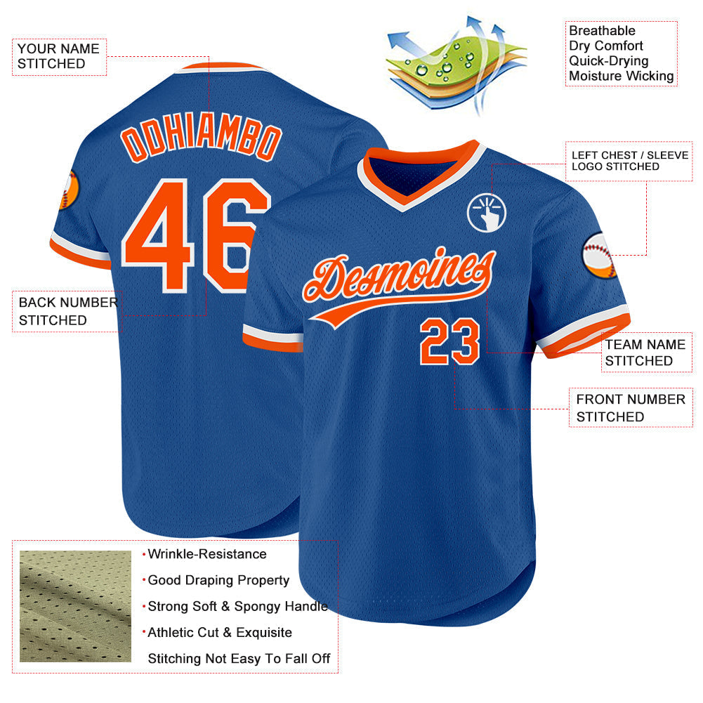 Custom Blue Orange-White Authentic Throwback Baseball Jersey baseball jersey product view 3