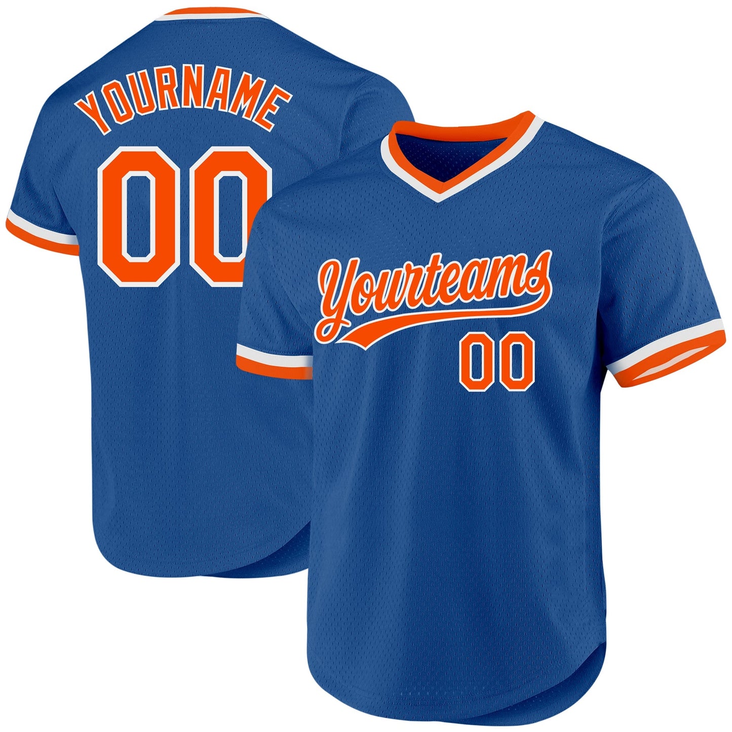 Custom Blue Orange-White Authentic Throwback Baseball Jersey baseball jersey product view 1