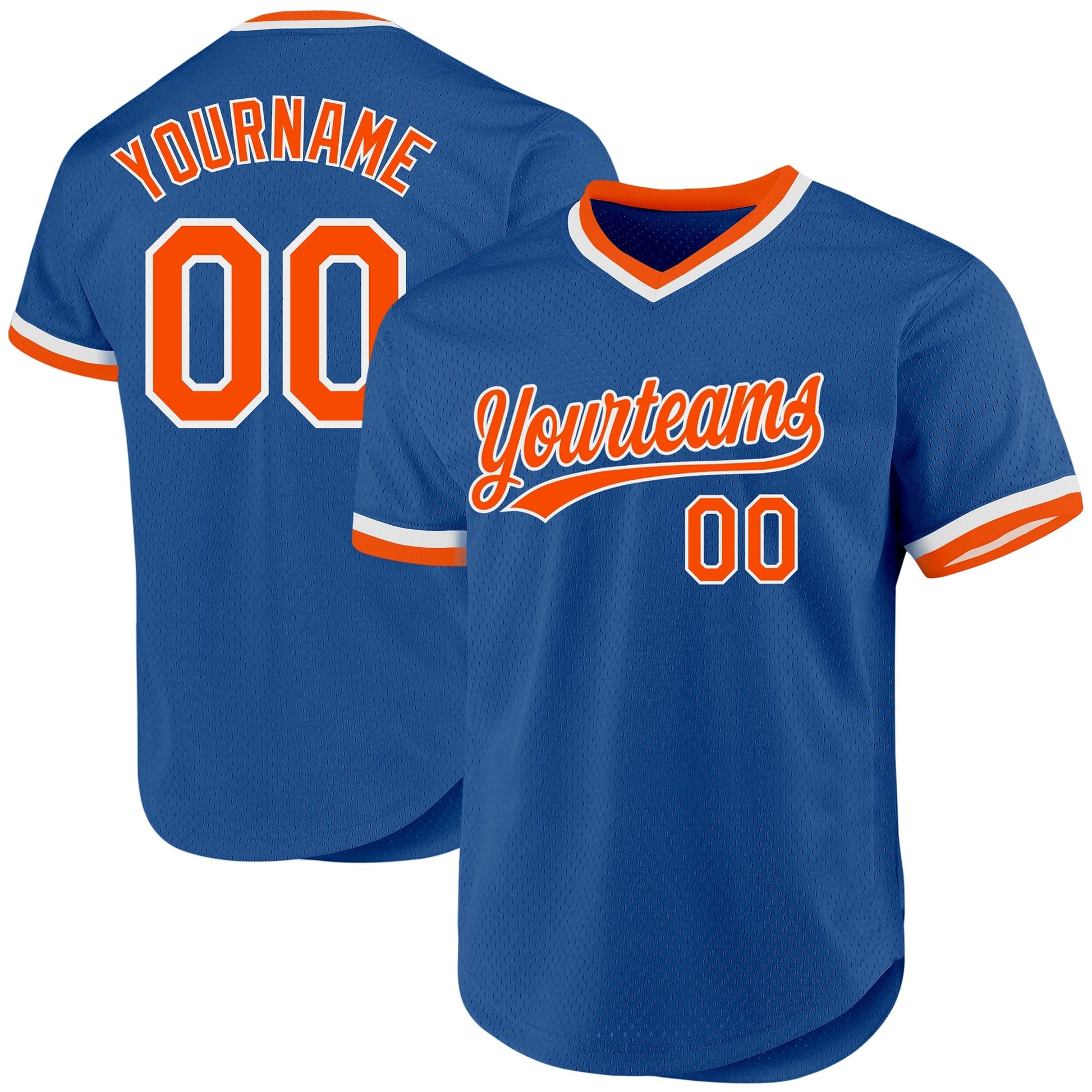 Custom Blue Orange-White Authentic Throwback Baseball Jersey baseball jersey product view 1