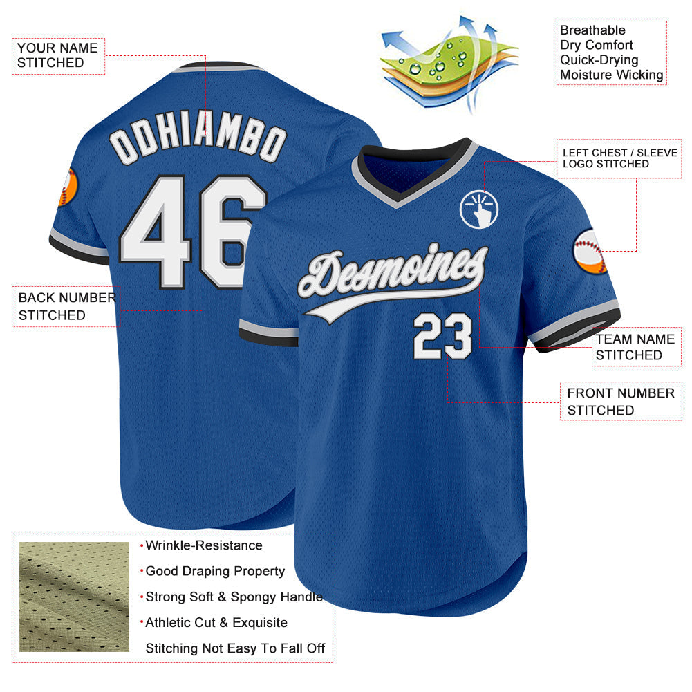 Custom Blue Gray-Black Authentic Throwback Baseball Jersey baseball jersey product view 3