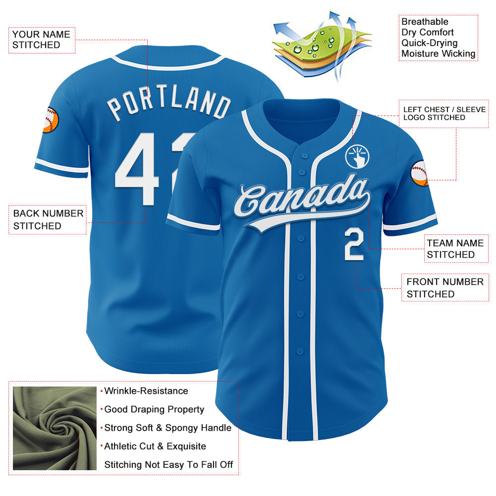 Custom Blue White Authentic Baseball Jersey baseball jersey product view 3