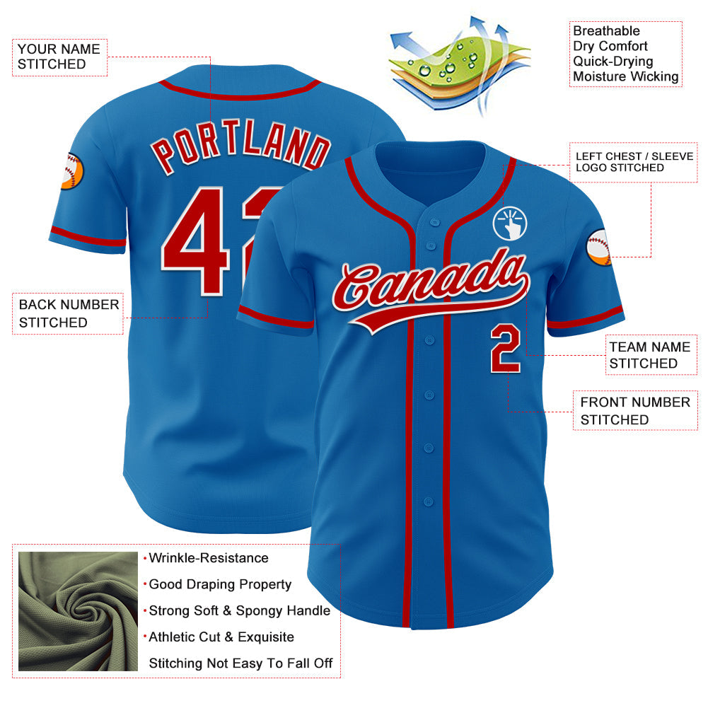 Custom Blue Red-White Authentic Baseball Jersey baseball jersey product view 3