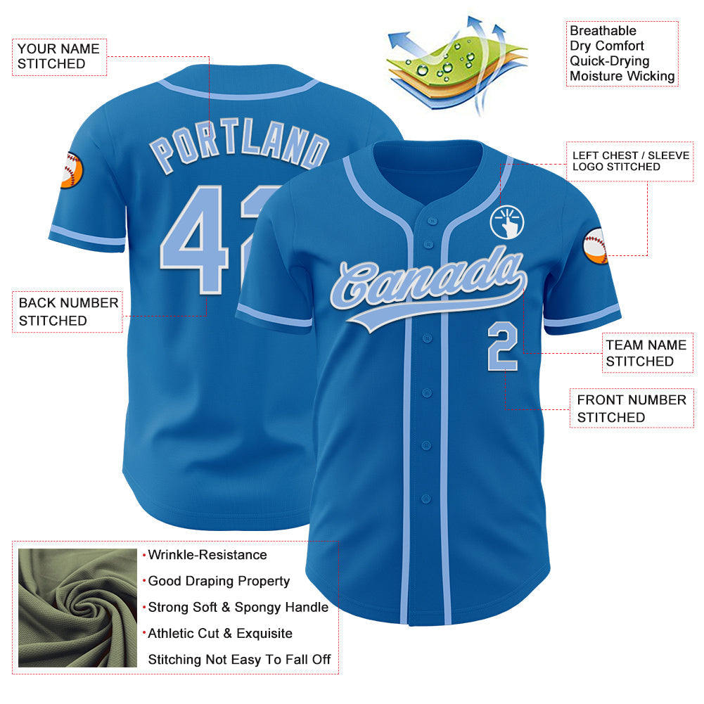 Custom Blue Light Blue-White Authentic Baseball Jersey baseball jersey product view 3