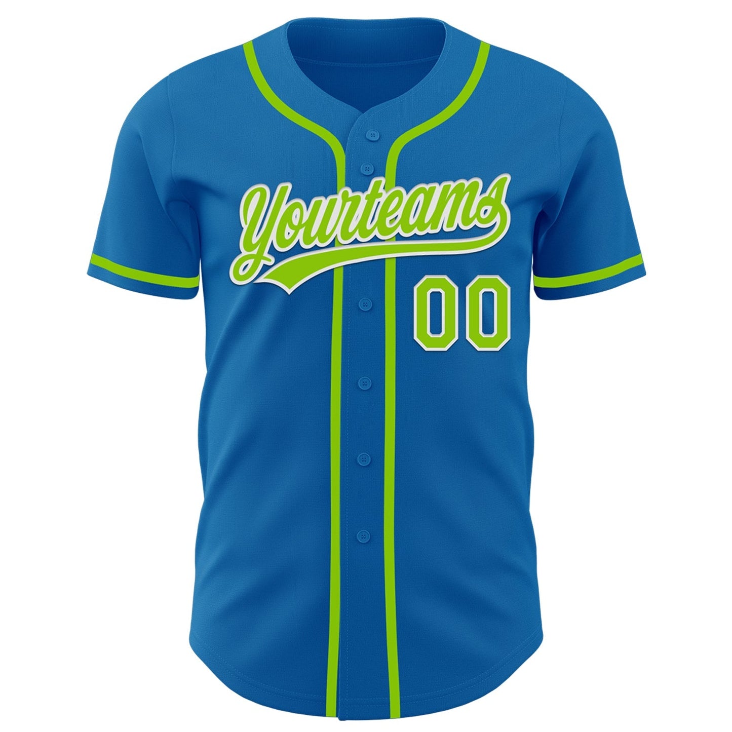 Custom Blue Neon Green-White Authentic Baseball Jersey baseball jersey product view 2