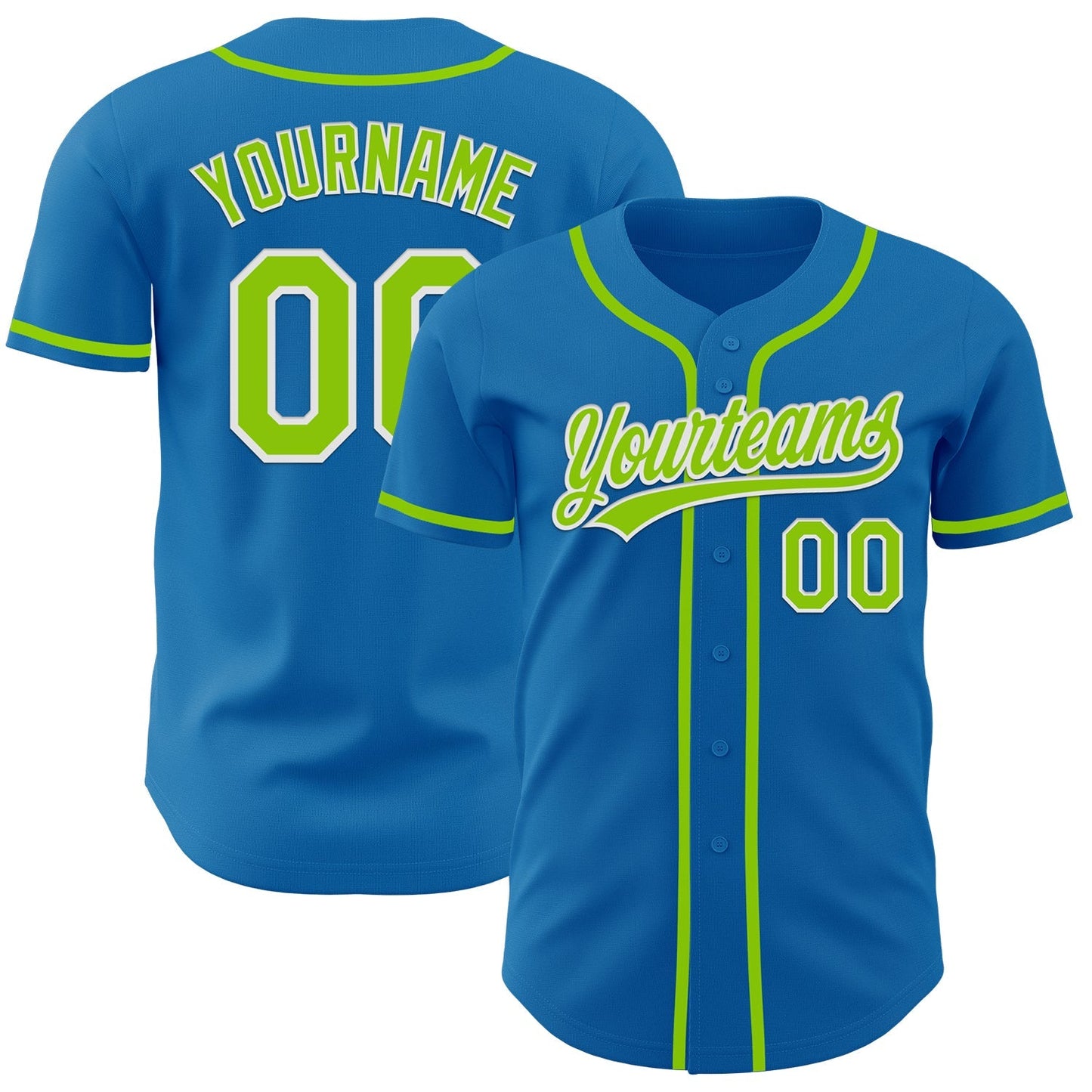 Custom Blue Neon Green-White Authentic Baseball Jersey baseball jersey product view 1