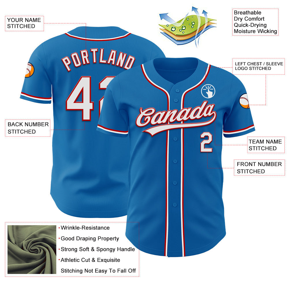 Custom Blue White-Red Authentic Baseball Jersey baseball jersey product view 3