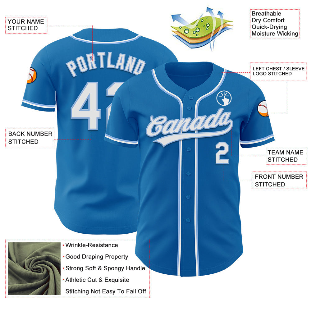 Custom Blue White-Light Blue Authentic Baseball Jersey baseball jersey product view 3