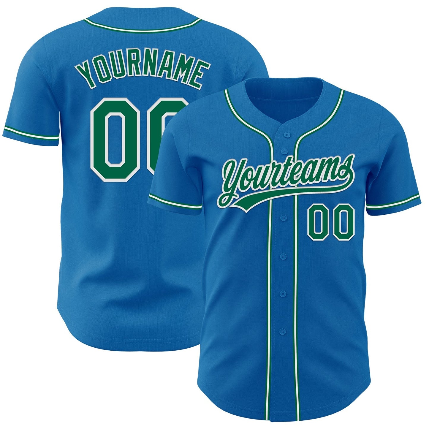 Custom Blue Kelly Green-White Authentic Baseball Jersey baseball jersey product view 1