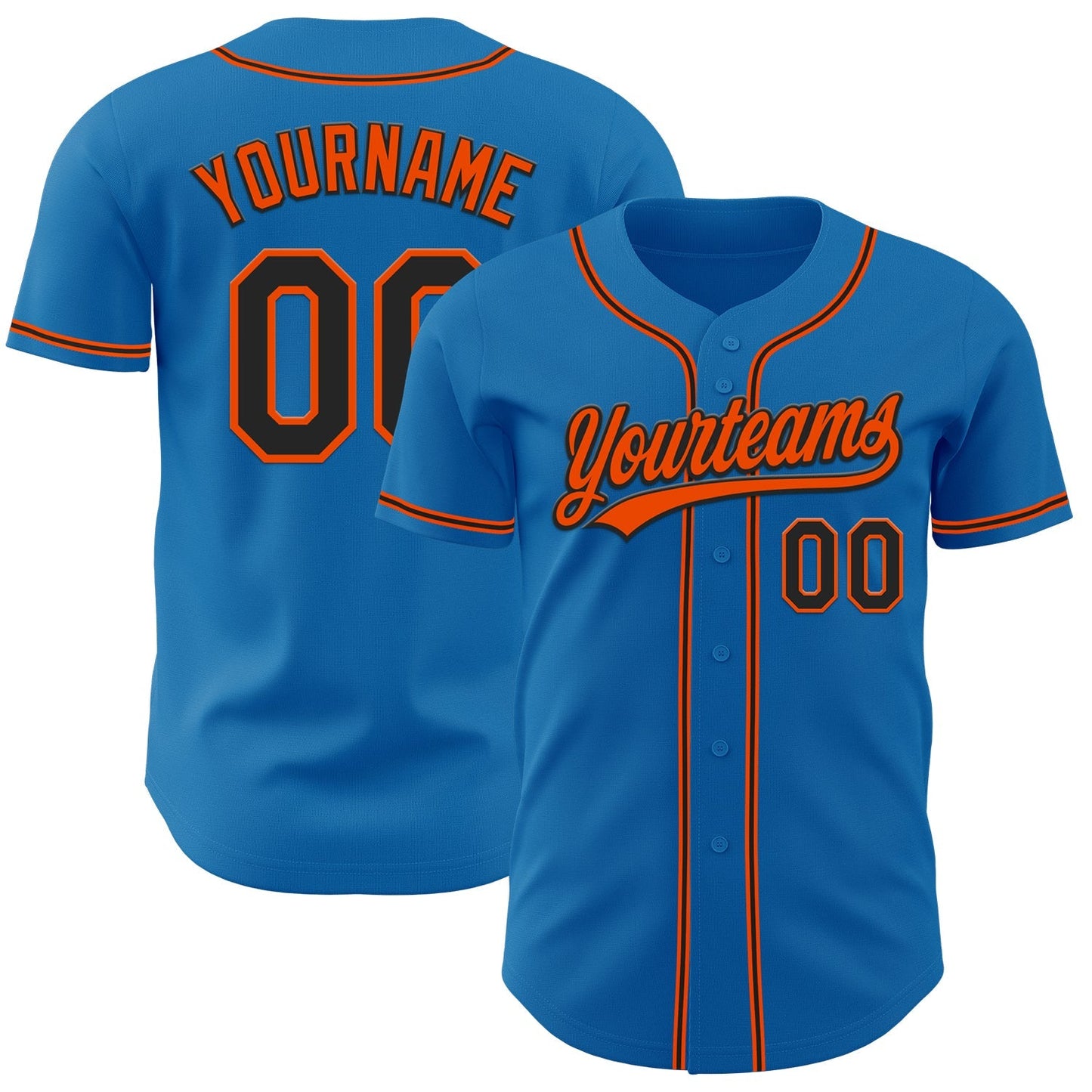 Custom Blue Black-Orange Authentic Baseball Jersey baseball jersey product view 1