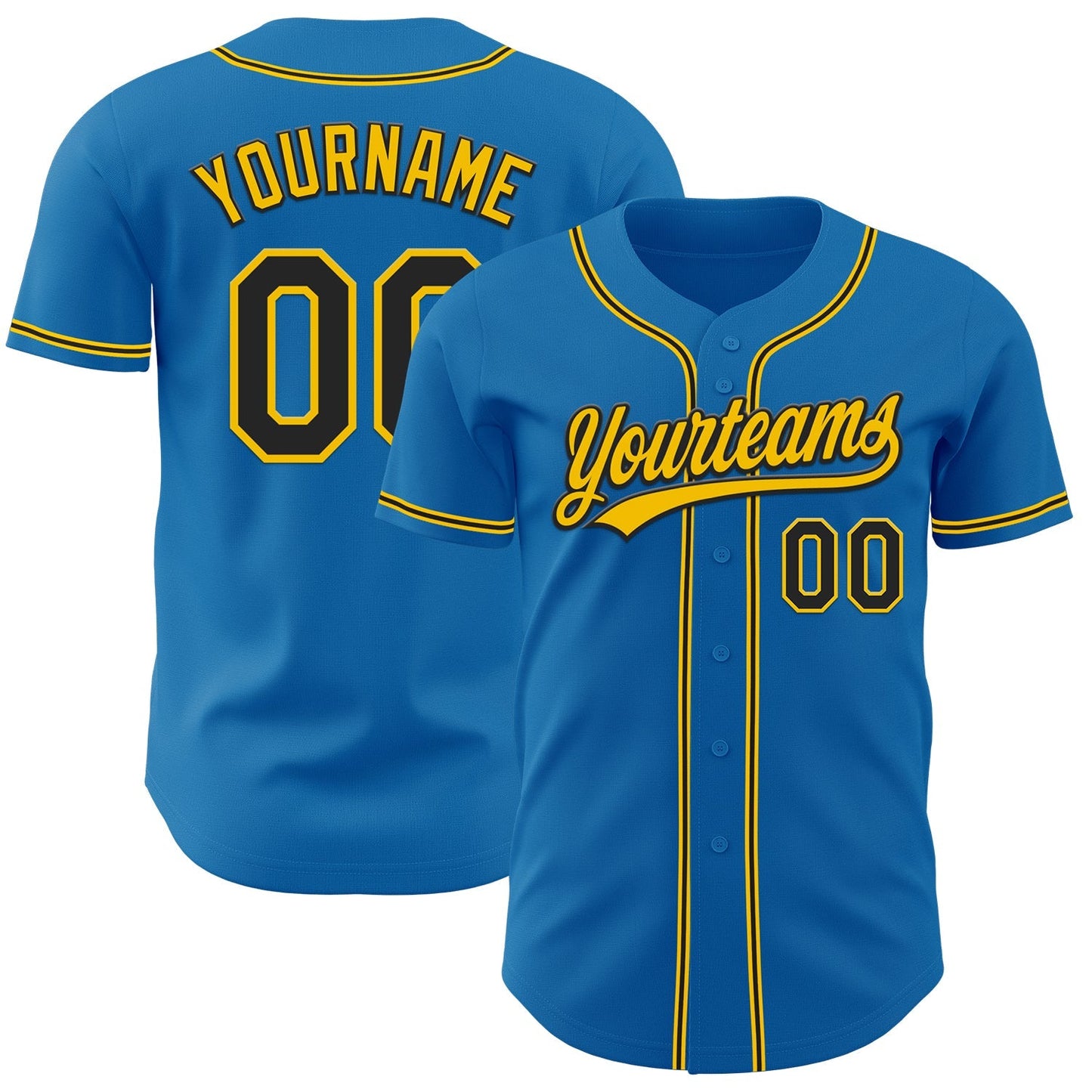 Custom Blue Black-Yellow Authentic Baseball Jersey baseball jersey product view 1