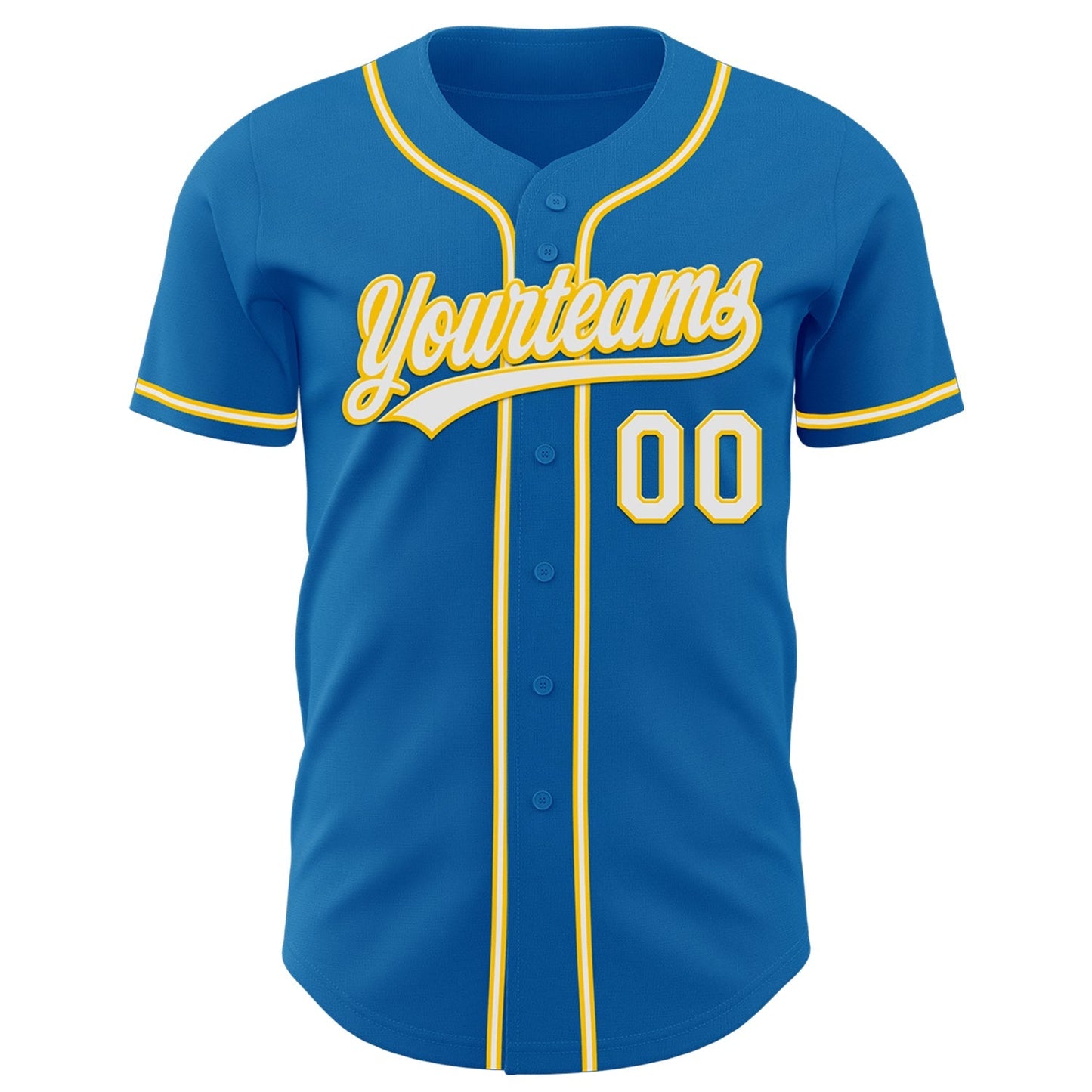 Custom Blue White-Yellow Authentic Baseball Jersey baseball jersey product view 2