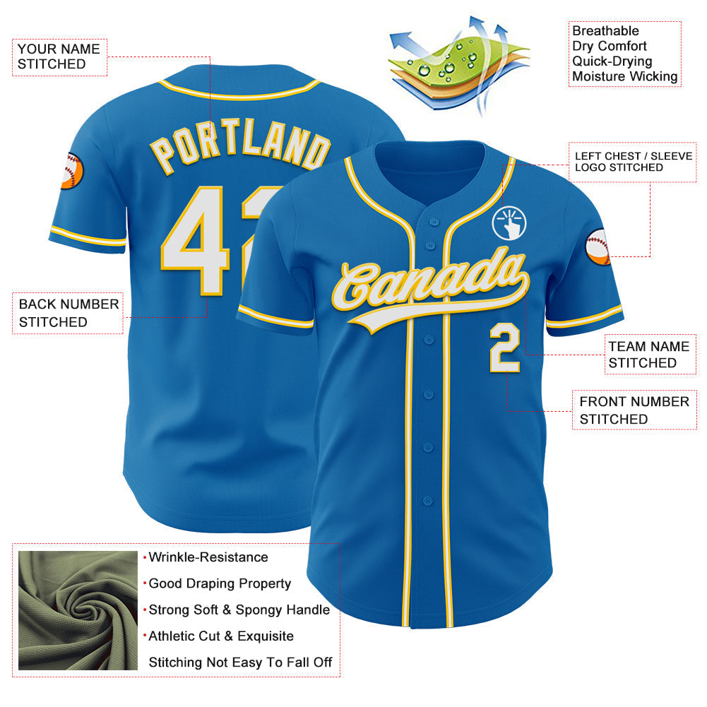 Custom Blue White-Yellow Authentic Baseball Jersey baseball jersey product view 3
