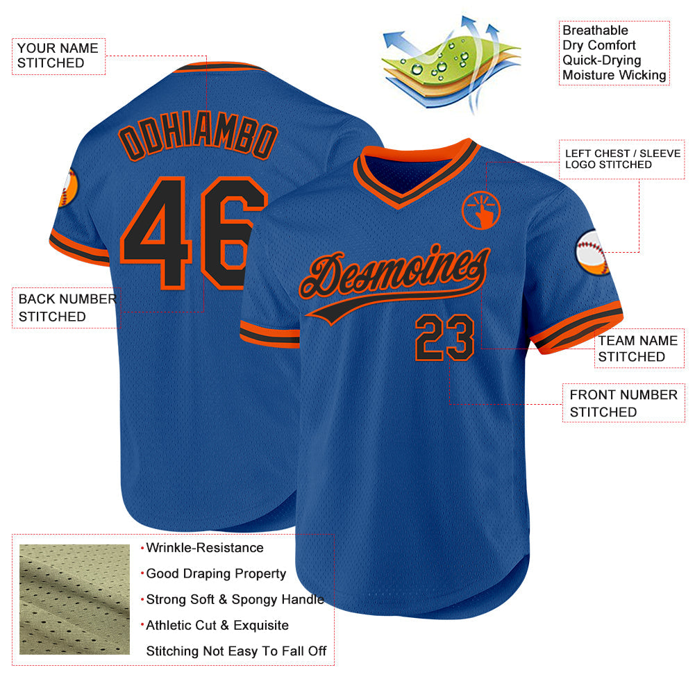 Custom Blue Black-Orange Authentic Throwback Baseball Jersey baseball jersey product view 3
