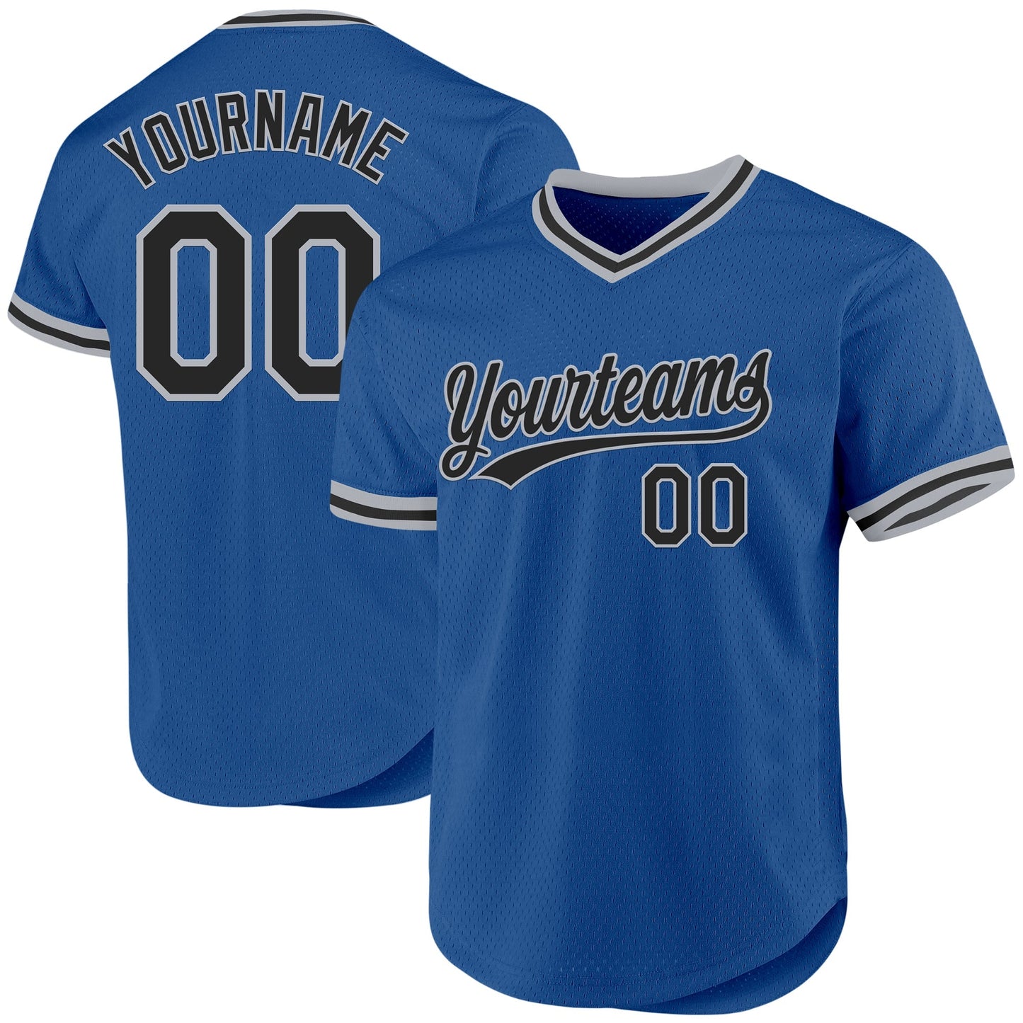 Custom Blue Black-Gray Authentic Throwback Baseball Jersey baseball jersey product view 1