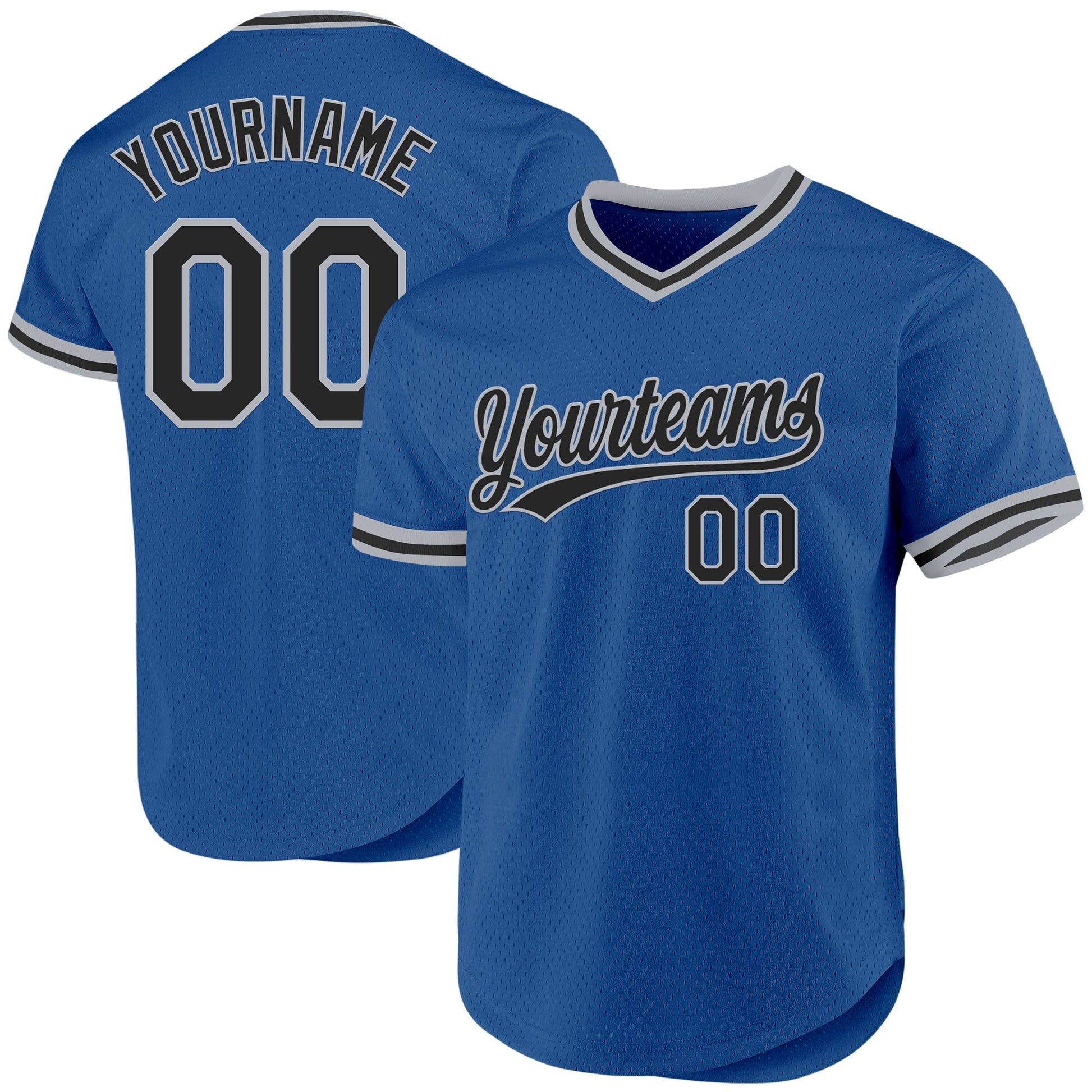 Custom Blue Black-Gray Authentic Throwback Baseball Jersey baseball jersey product view 1
