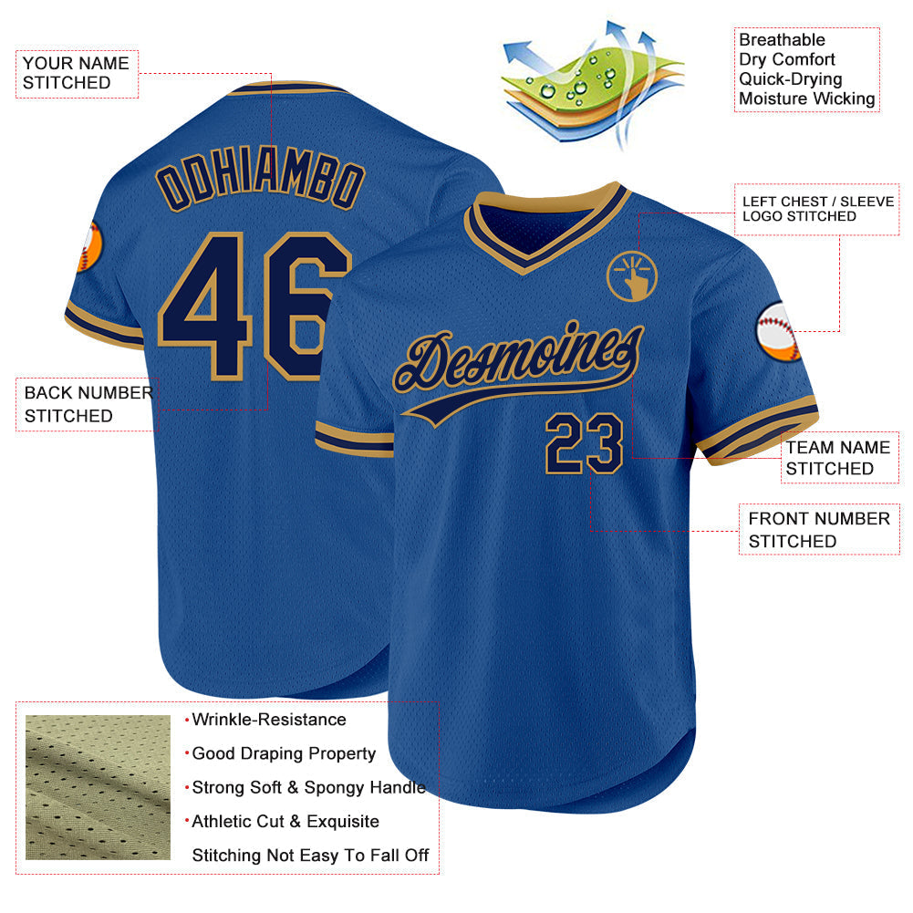 Custom Blue Navy-Old Gold Authentic Throwback Baseball Jersey baseball jersey product view 3