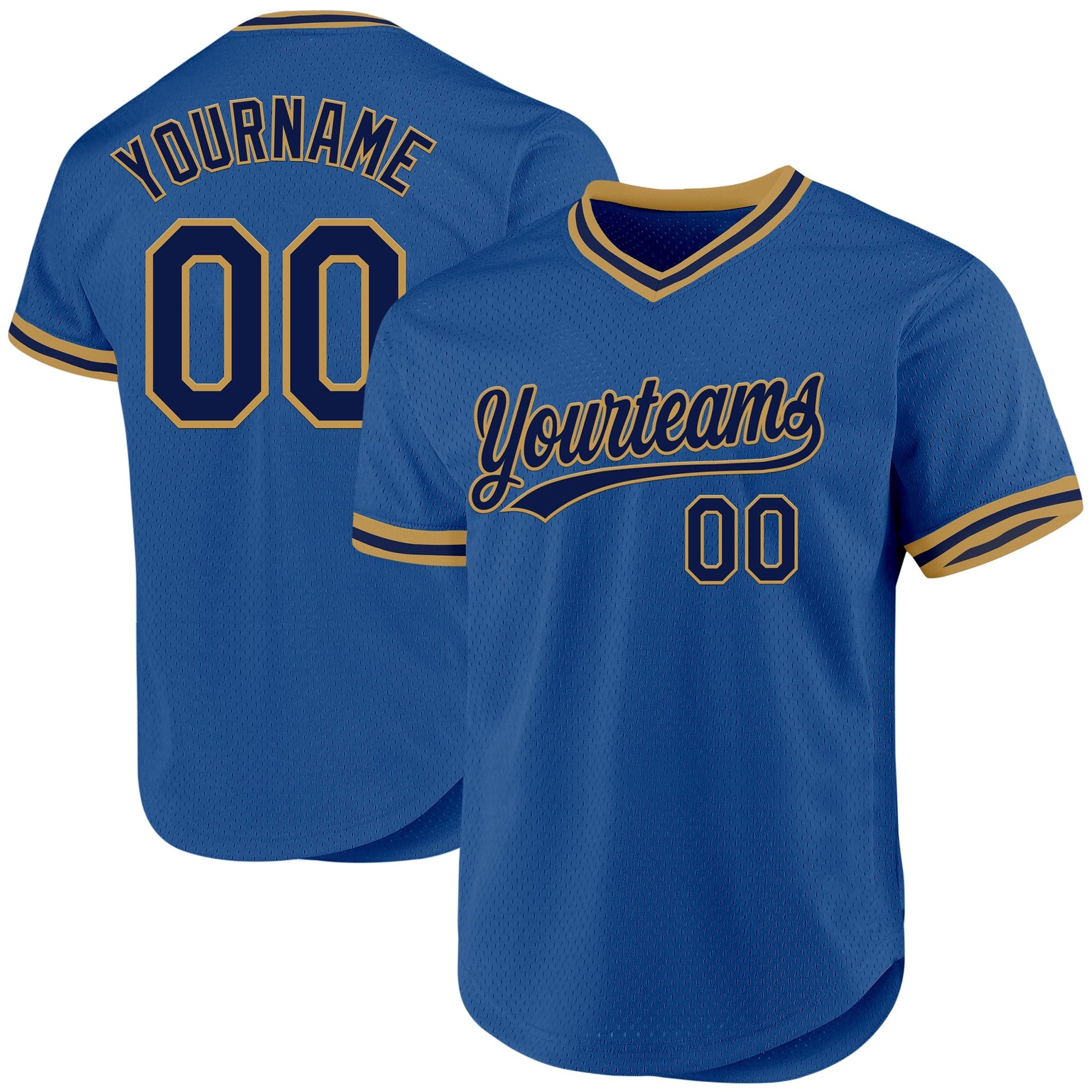 Custom Blue Navy-Old Gold Authentic Throwback Baseball Jersey baseball jersey product view 1