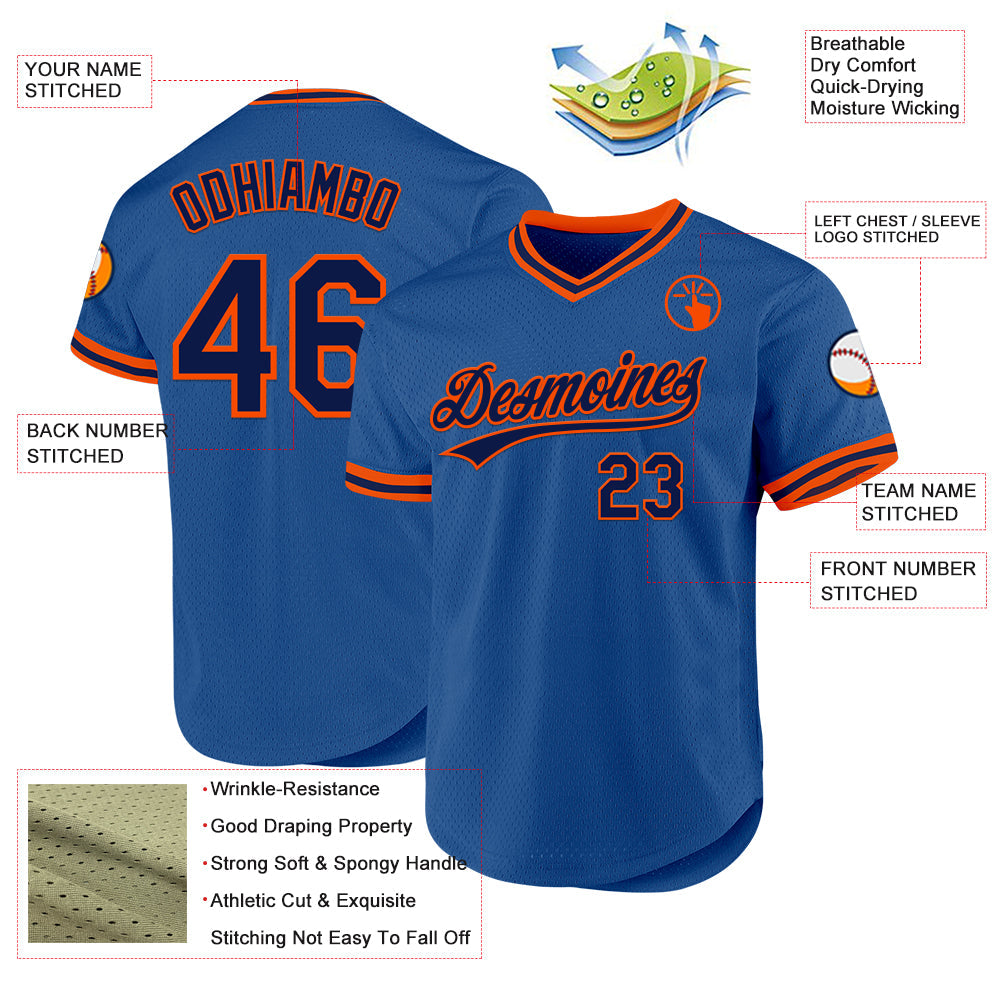 Custom Blue Navy-Orange Authentic Throwback Baseball Jersey baseball jersey product view 3