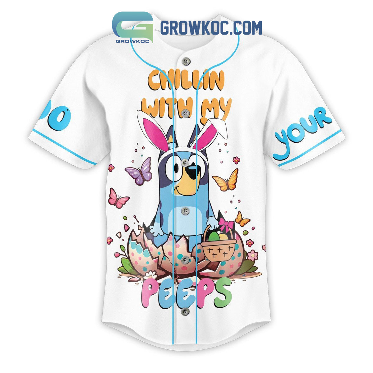 Bluey Chillin With My Peeps Easter Is More Fun With My Peeps Personalized Baseball Jersey baseball jersey product view 2