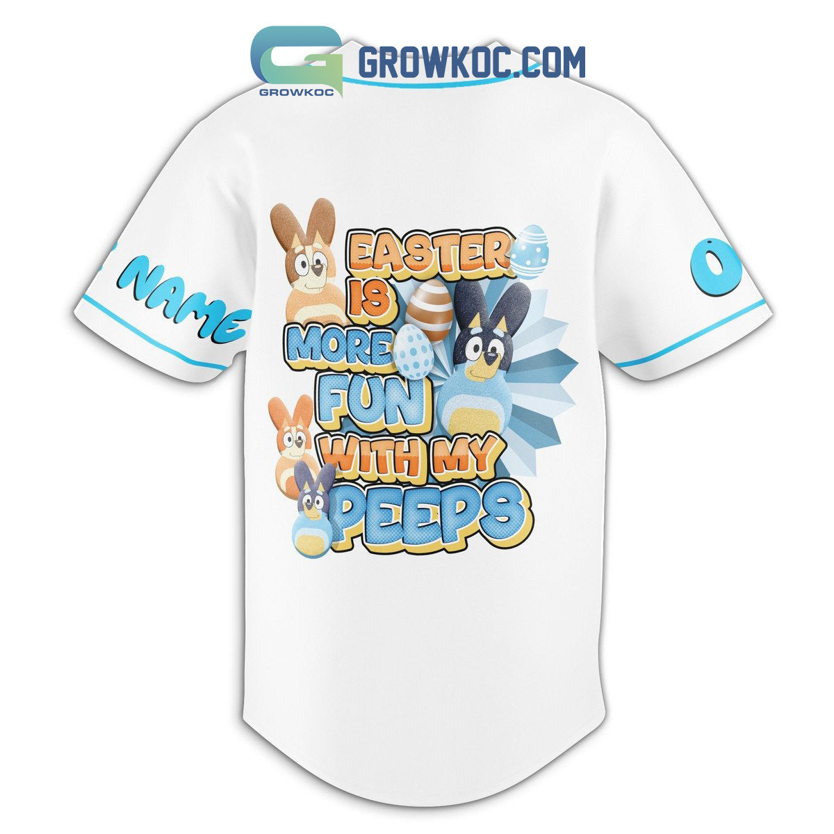 Bluey Chillin With My Peeps Easter Is More Fun With My Peeps Personalized Baseball Jersey baseball jersey product view 3