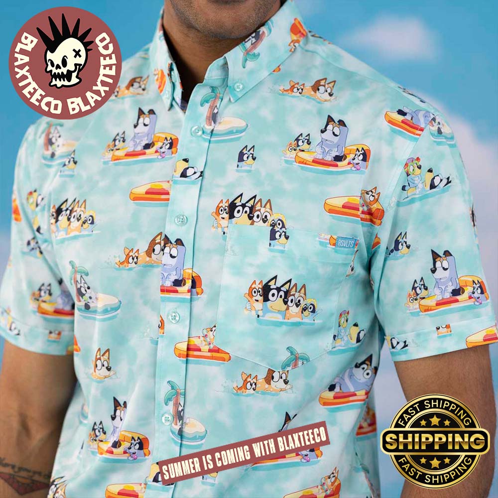 Bluey RSVLTS Everybody In The Pool Button Short Sleeve Hawaiian Shirt Unisex T-shirt, Sweatshirt, Hoodie, Long Sleeve Tee - T-Shirt, Sweatshirt, Hoodie