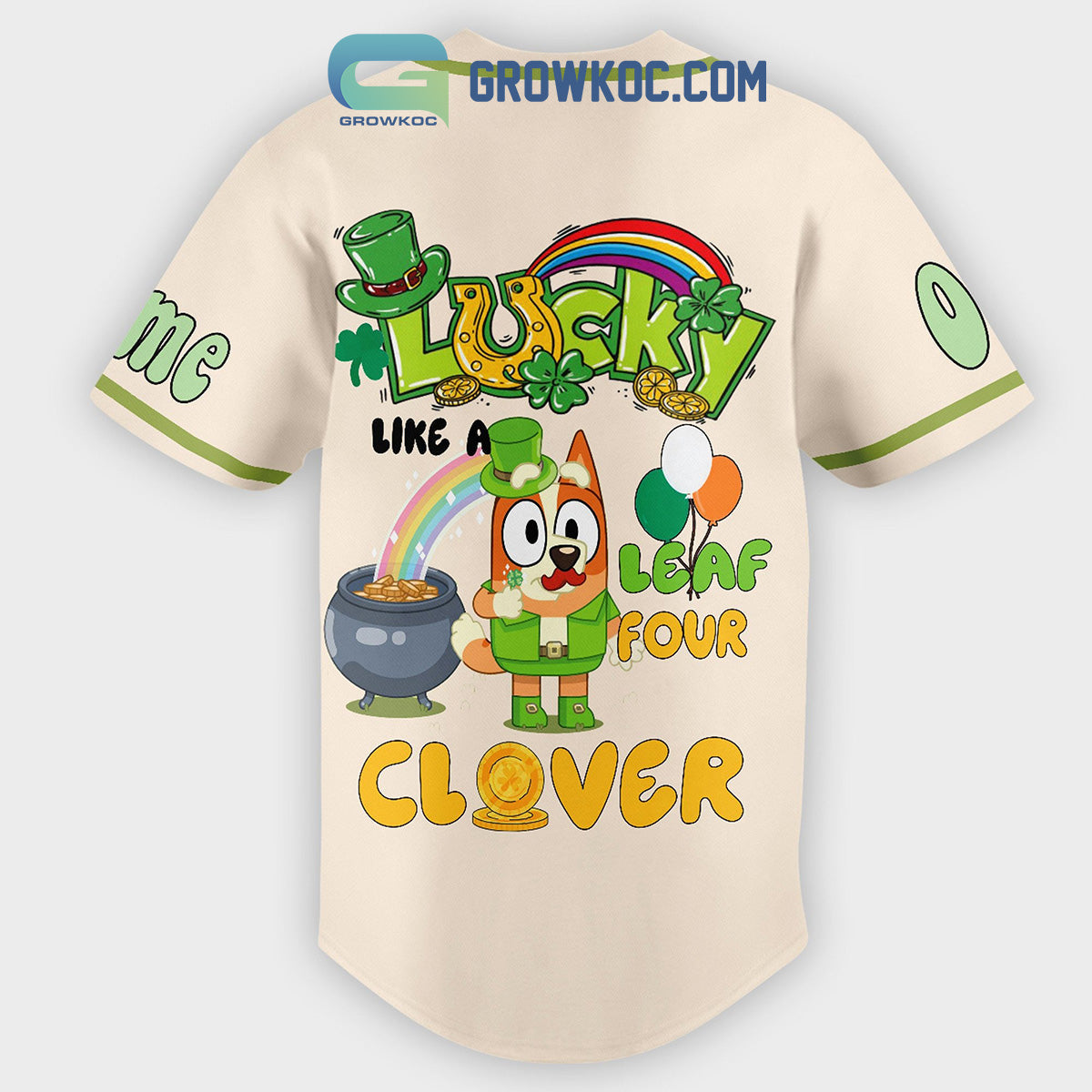 Bluey St. Patrick’s Day Fan Personalized Baseball Jersey baseball jersey product view 2