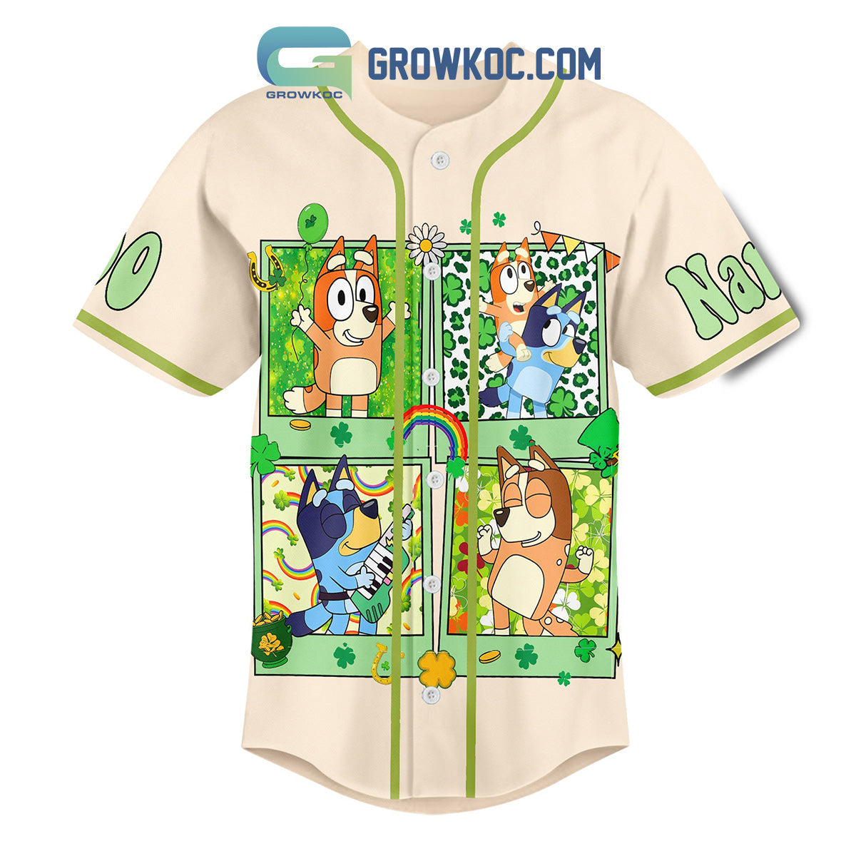 Bluey St. Patrick’s Day Fan Personalized Baseball Jersey baseball jersey product view 3