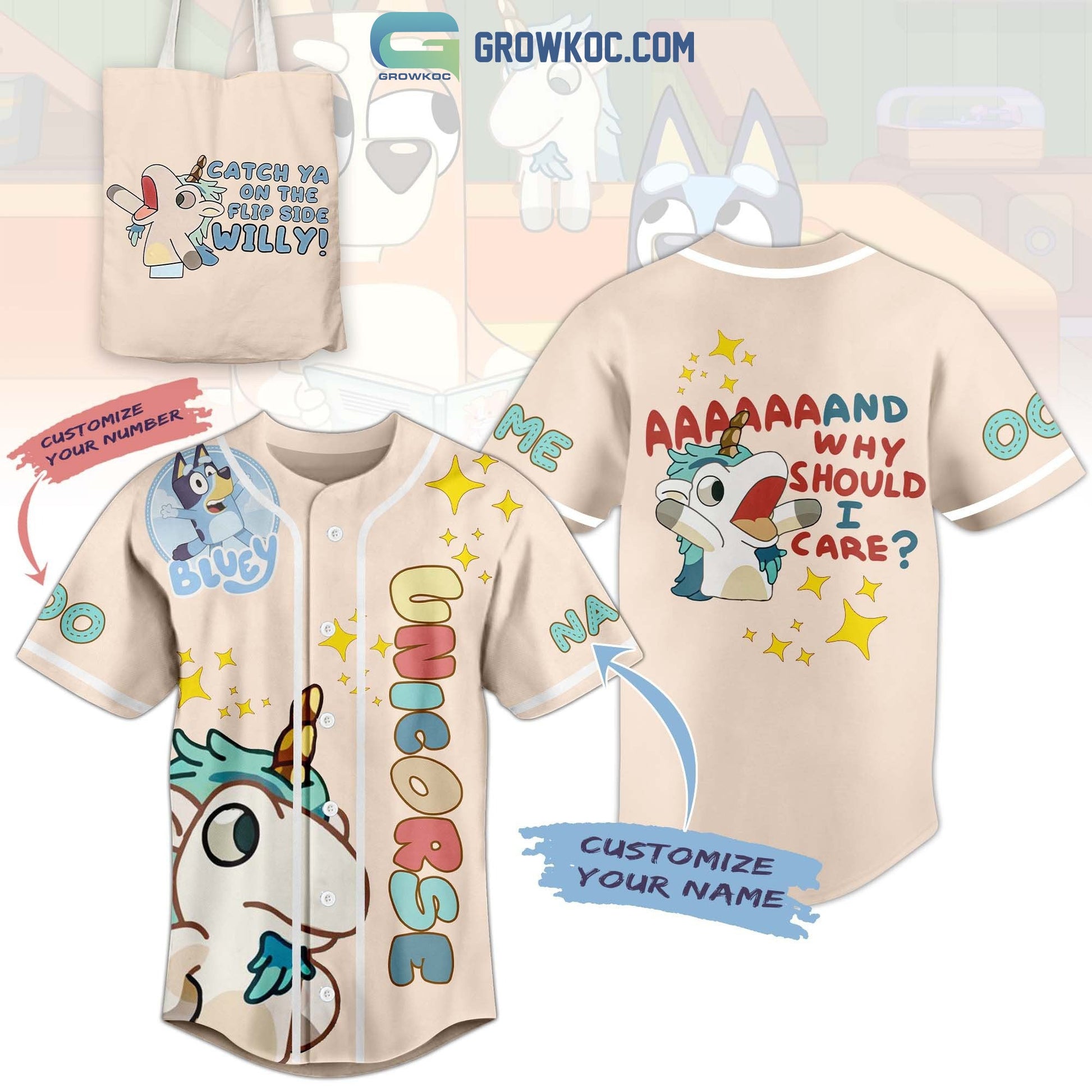 Bluey Unicorse And Why Should I Care Personalized Baseball Jersey baseball jersey product view 1