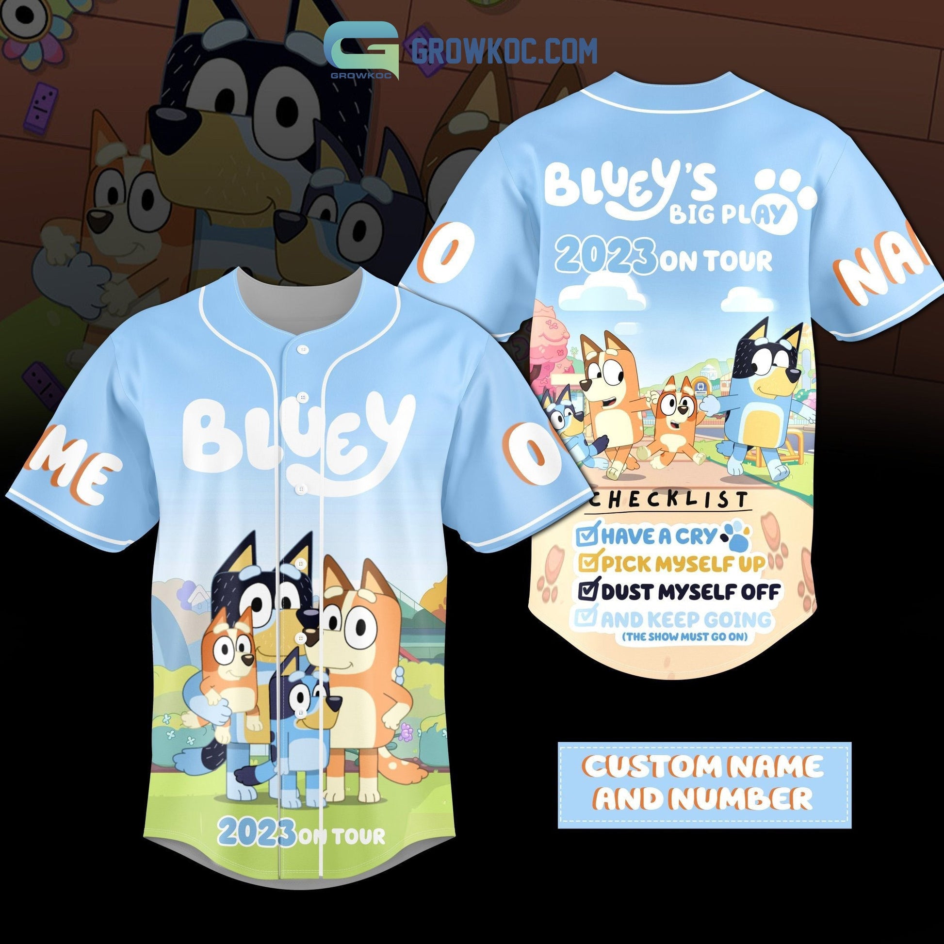 Bluey’s Big Play 2023 On Tour Personalized Baseball Jersey baseball jersey product view 1