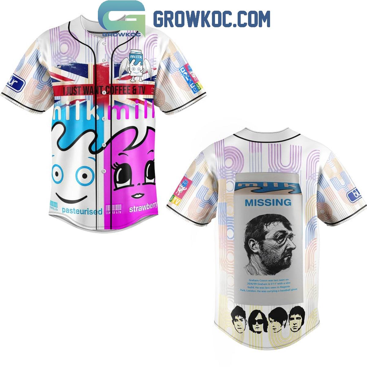 Blur Graham Coxon Missing I Just Want Coffee And TV Baseball Jersey baseball jersey product view 1