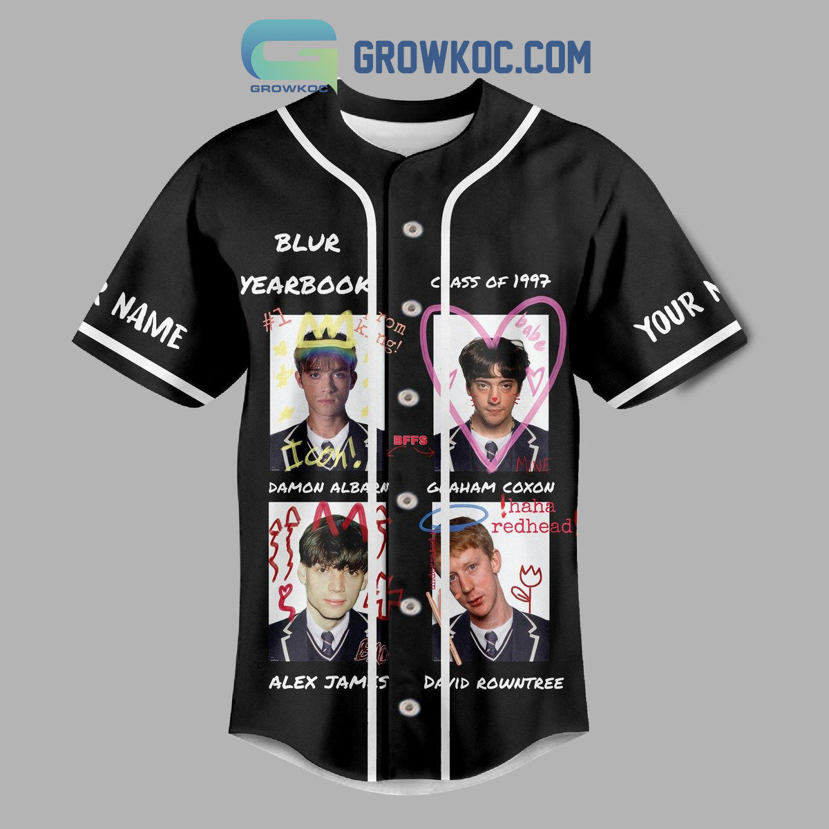Blur Yearbook Class Of 1997 Personalized Baseball Jersey baseball jersey product view 2