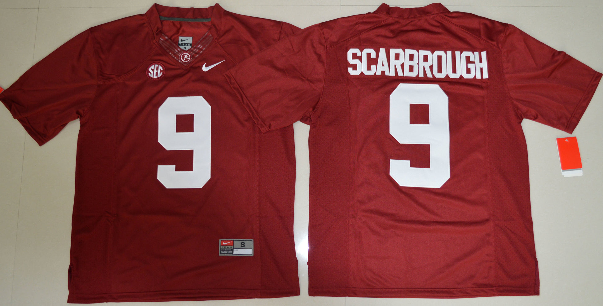 Bo Scarbrough 9 Red College Football Jersey football jersey product view 1