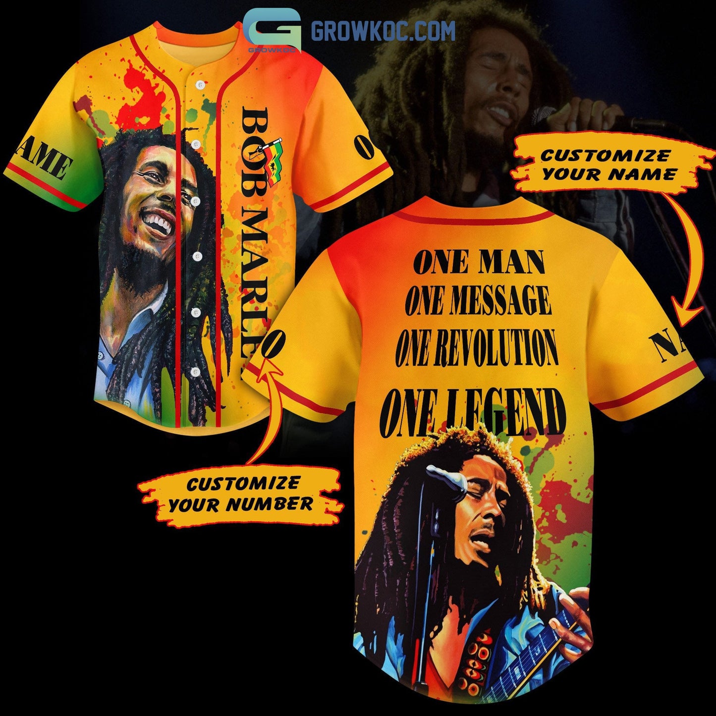 Bob Marley One Man One Message One Legend Personalized Baseball Jersey baseball jersey product view 1