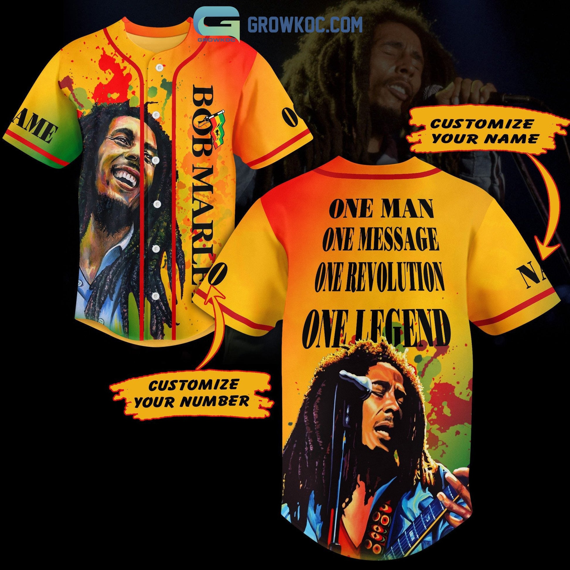 Bob Marley One Man One Message One Legend Personalized Baseball Jersey baseball jersey product view 1