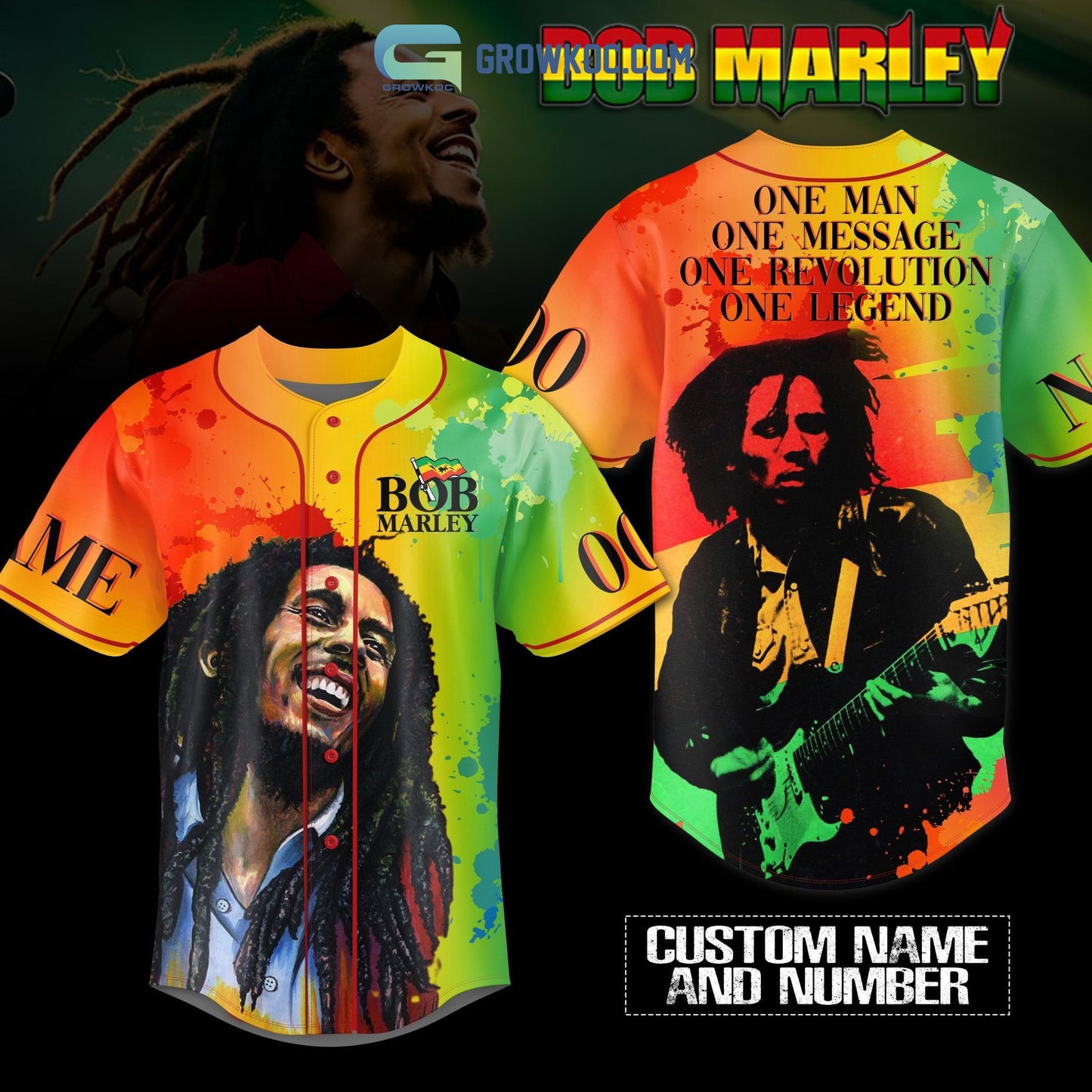 Bob Marley One Man One Message One Revolution One Legend Personalized Baseball Jersey baseball jersey product view 1