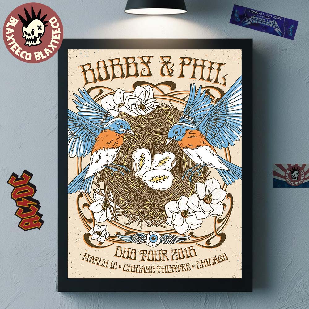 Bob Weir x Phil Lesh Bobby And Phil Duo Tour 2018 Night 1 Gig Poster For Show In Chicago At Chicago Theatre On March 10 2018 Poster Canvas - T-Shirt, Sweatshirt, Hoodie