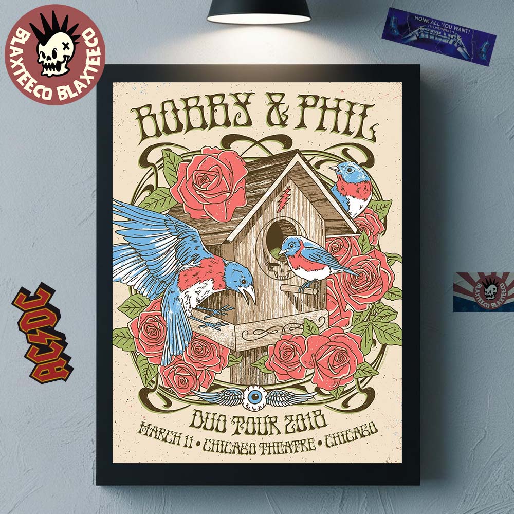 Bob Weir x Phil Lesh Bobby And Phil Duo Tour 2018 Night 2 Gig Poster For Show In Chicago At Chicago Theatre On March 11 2018 Poster Canvas - T-Shirt, Sweatshirt, Hoodie