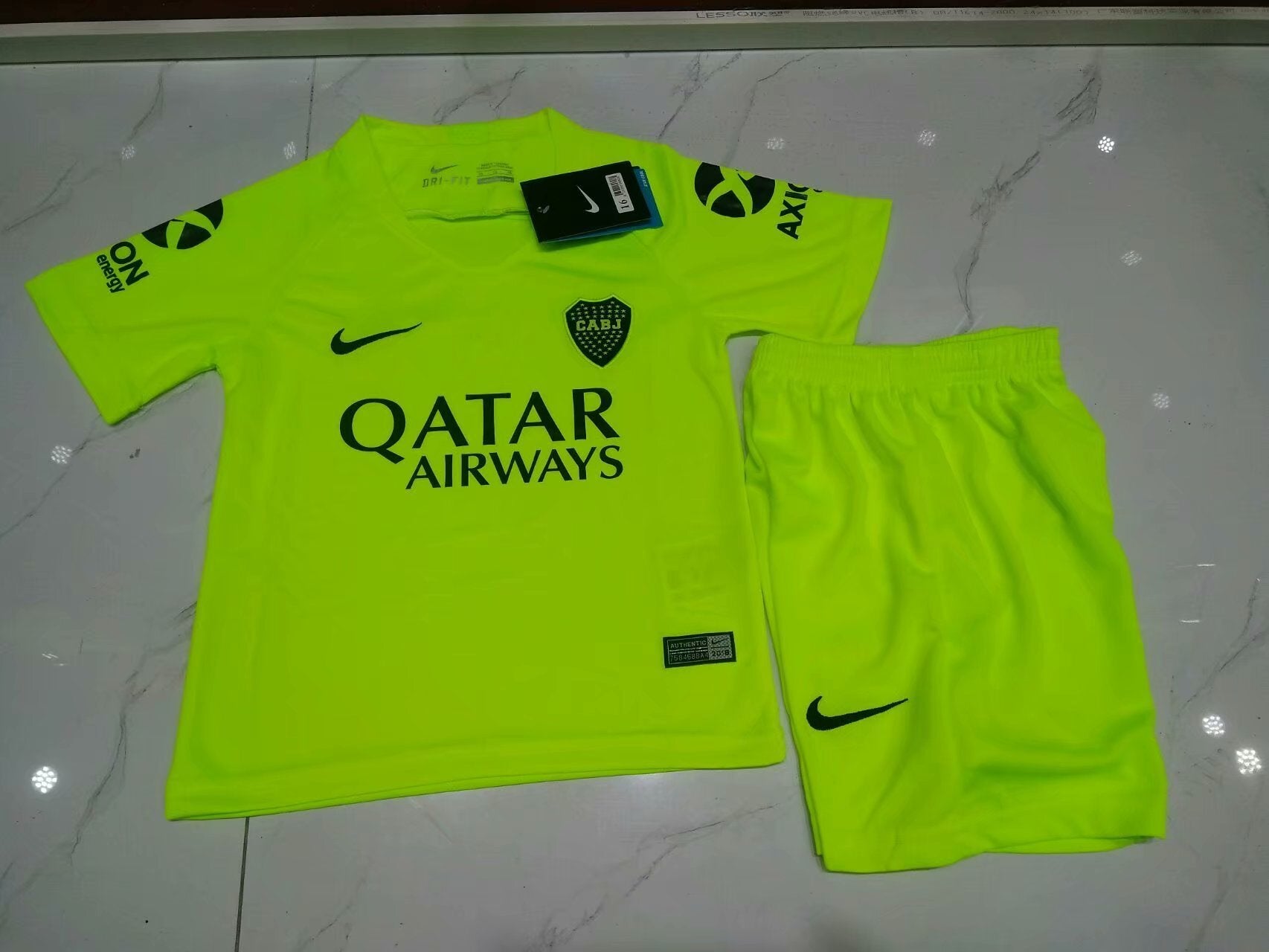 Boca away fluorescent green kids soccer kits 19-20 Soccer Jersey sports jersey product view 1