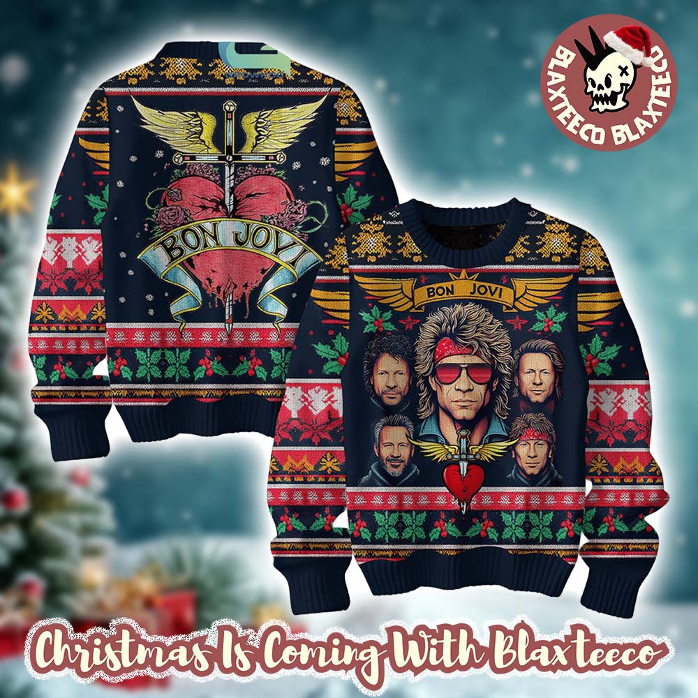 Bon Jovi Band Members Signature The Pain Of Heartbreak Ugly Christmas Sweater Unisex T-shirt, Sweatshirt, Hoodie, Long Sleeve Tee - T-Shirt, Sweatshirt, Hoodie