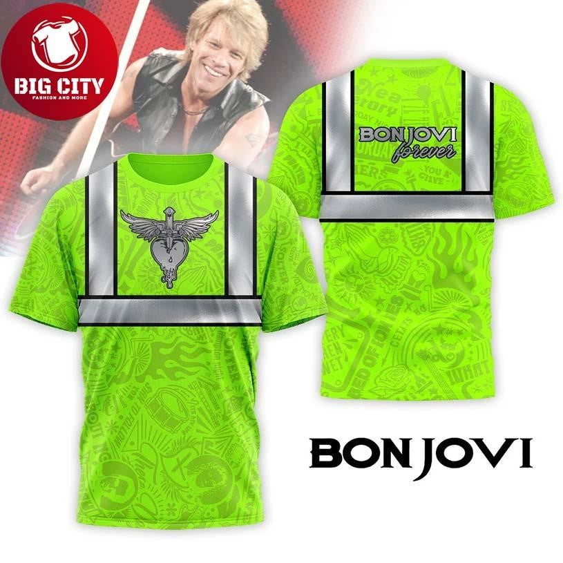 Bon Jovi Forever Neon Green High Visibility Safety 2025 Two Sided Shirt Unisex T-shirt, Sweatshirt, Hoodie, Long Sleeve Tee - T-Shirt, Sweatshirt, Hoodie