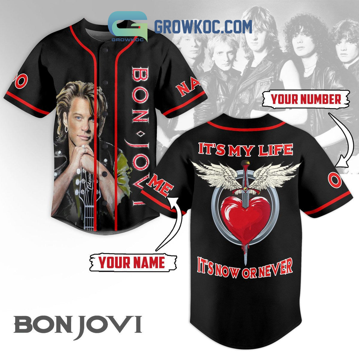 Bon Jovi It’s Now Or Never Personalized Baseball Jersey baseball jersey product view 1