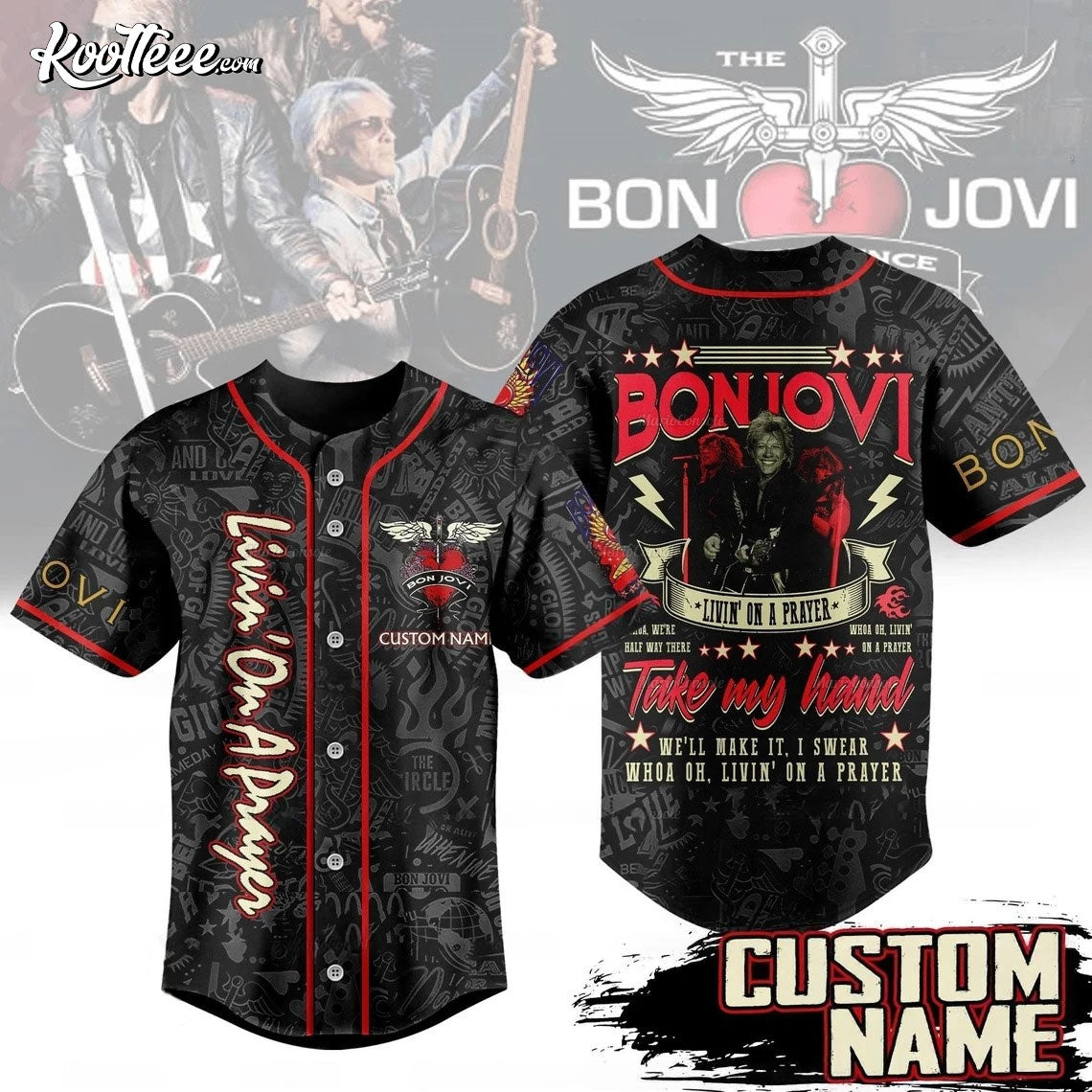 Bon Jovi Livin’ On A Prayer Custom Name Baseball Jersey baseball jersey product view 1