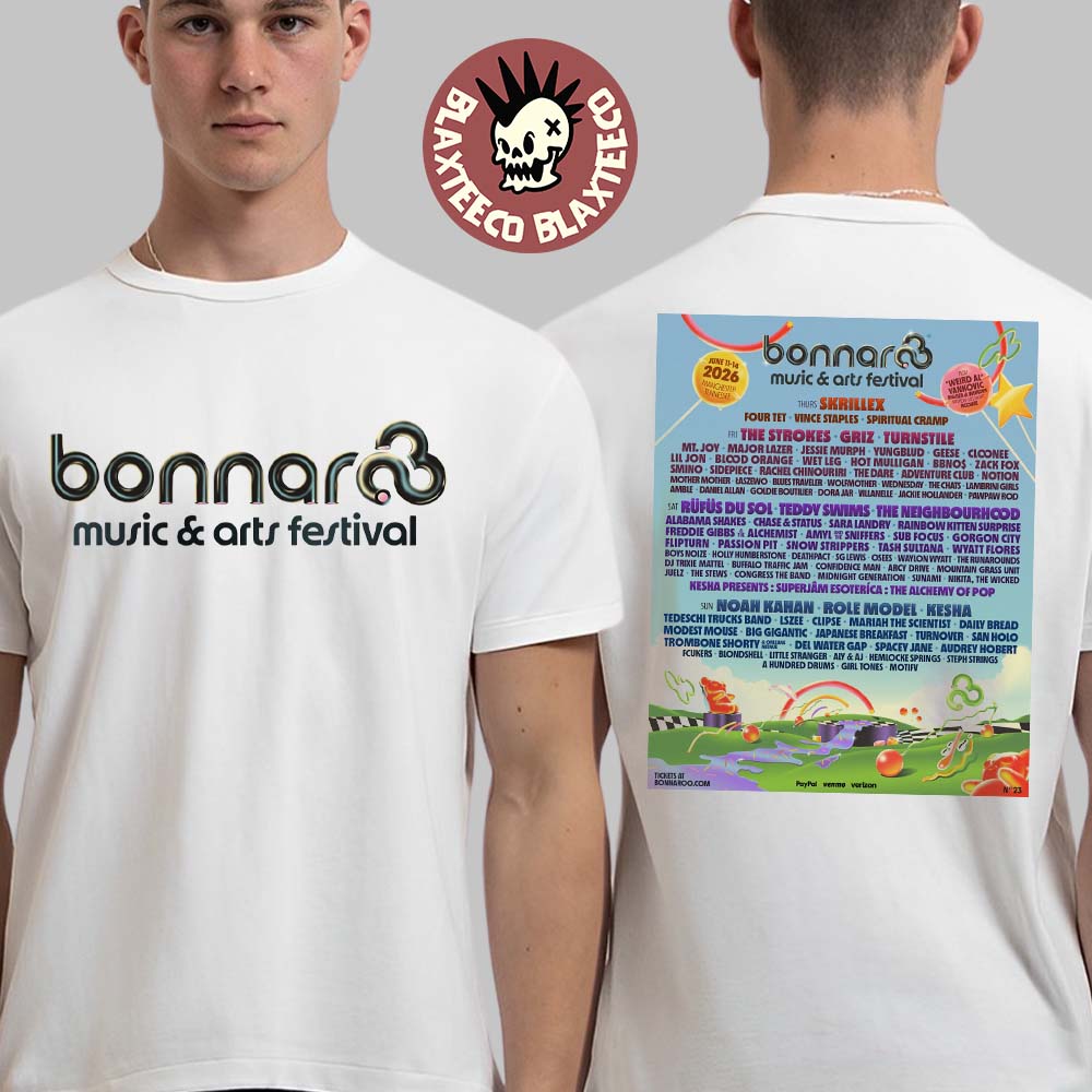Bonnaroo Music And Arts Festival 2026 Full Lineup In Manchester Tennessee On June 11 12 13 14 2026 Two Sided T-Shirt - T-Shirt, Sweatshirt, Hoodie
