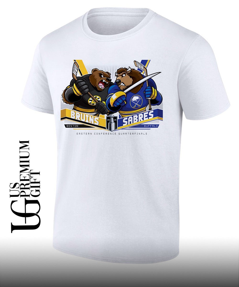 Boston Bruins vs Buffalo Sabres NHL Stanley Cup 2026 mascot shirt Unisex T-shirt, Sweatshirt, Hoodie, Long Sleeve Tee - T-Shirt, Sweatshirt, Hoodie
