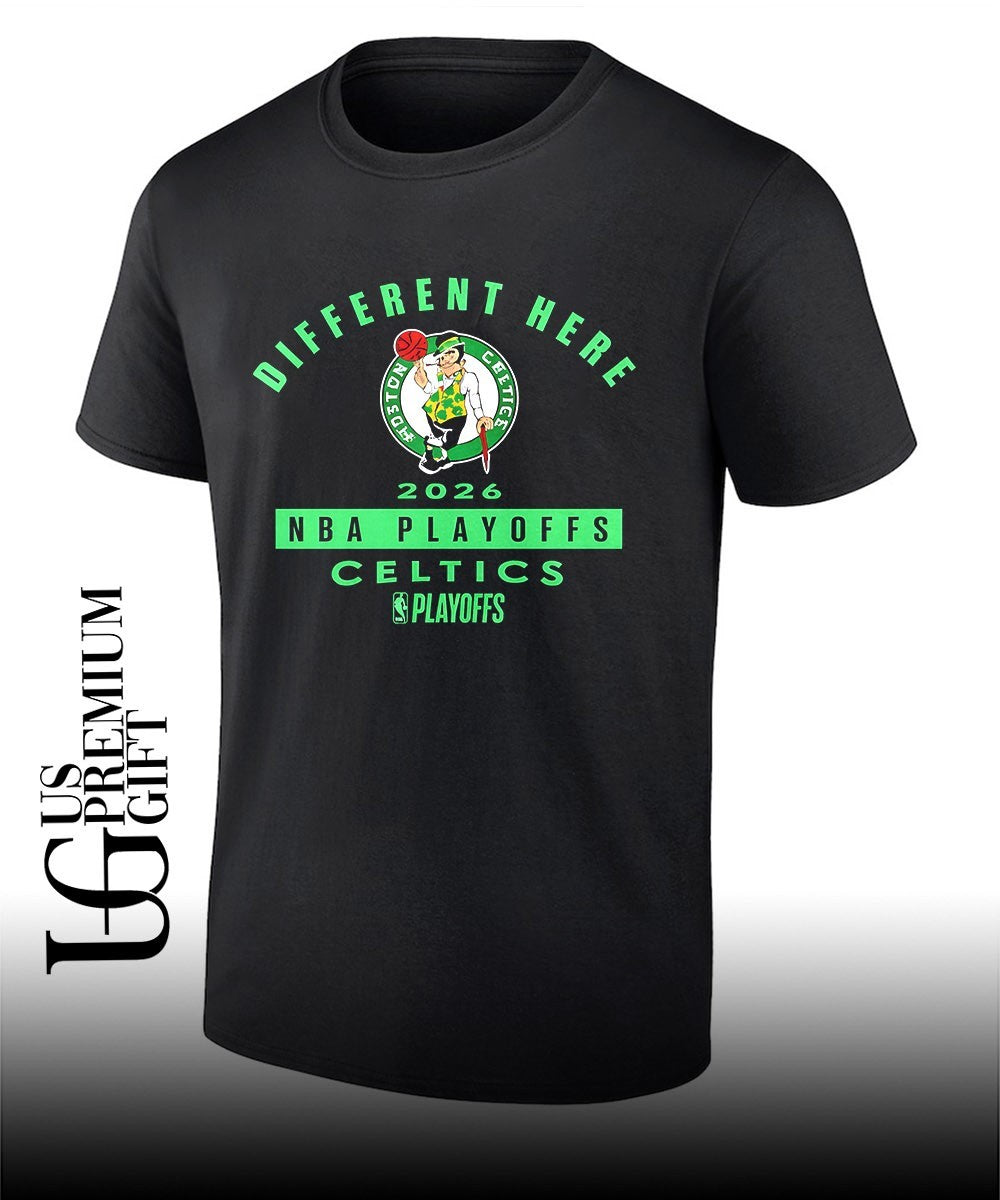 Boston Celtics 2026 NBA Playoffs Different Here shirt Unisex T-shirt, Sweatshirt, Hoodie, Long Sleeve Tee - T-Shirt, Sweatshirt, Hoodie