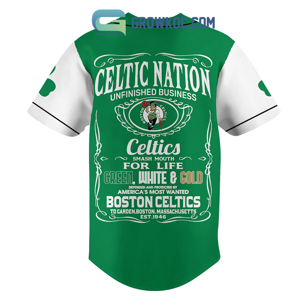 Boston Celtics Unfinished Business Shamrocks Baseball Jersey baseball jersey product view 2