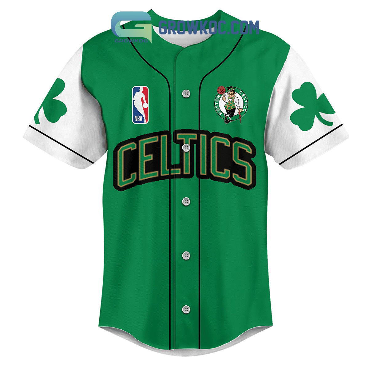 Boston Celtics Unfinished Business Shamrocks Baseball Jersey baseball jersey product view 3