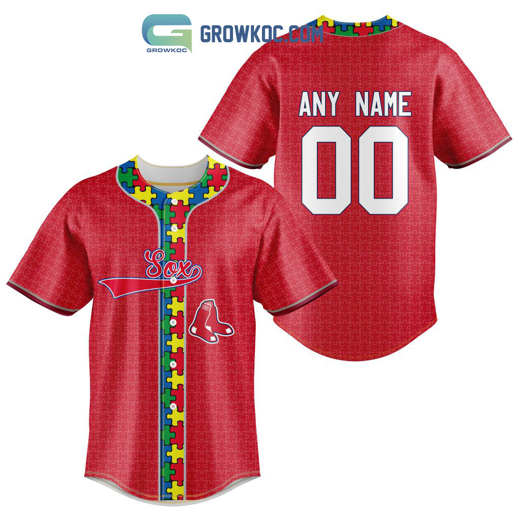 Boston Red Sox MLB Fearless Against Autism Personalized Baseball Jersey baseball jersey product view 1