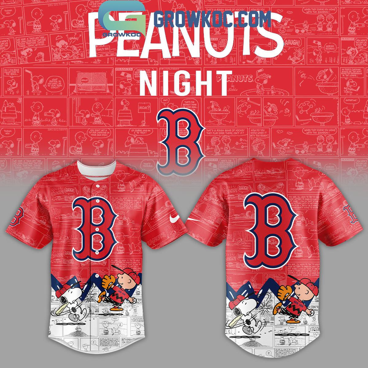 Boston Red Sox Peanuts 75th Anniversary Baseball Jersey baseball jersey product view 1